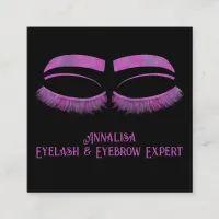 Luxury Watercolor Eyelash & Brow Beauty, Purple Square Business Card