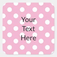 Pretty Chic Cute Pink Polka Dot Custom Text Square Sticker