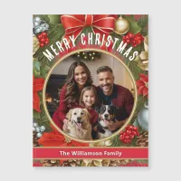 Merry Christmas Greeting Custom Photo Magnet Card