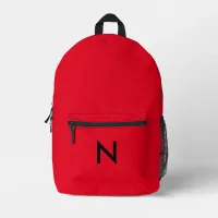 Minimal Red and Black Contemporary Simple Monogram Printed Backpack