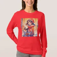 Beautiful Anime Girl with Husky Dog Christmas T-Shirt