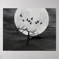 Spooky Ravens Flying Against the Full Moon Poster