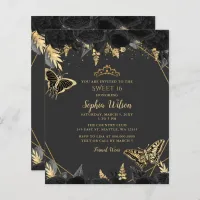 Budget Black Gold Butterfly SWEET 16 Invitation