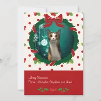 Merry Christmas Wreath and Holly Custom Pet Photo Holiday Card