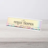 Iridescent Colorful Crayon School Teacher Educator Desk Name Plate