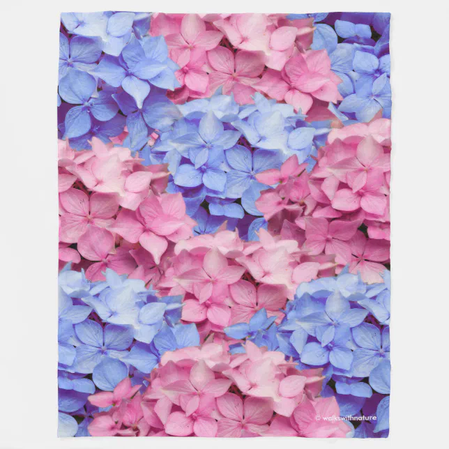 Heavenly Pink and Baby Blue Hydrangeas Fleece Blanket