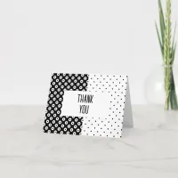 Polka-Dotted Black and White Color Block Thank You Note Card