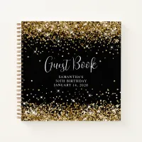 Gold Glitter Black 50th Birthday Guest Notebook