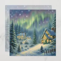 Magical Christmas night in the forest under stars  Holiday Card