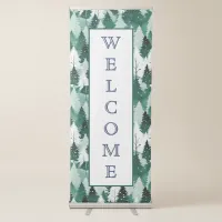 Christmas Trees Snow Scene Green White Welcome Retractable Banner