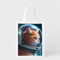 cat astronaut Reusable Grocery Bag