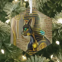 Ancient Egyptian Cat Goddess Bastet AI Art Glass Ornament
