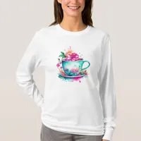 Vintage Coffee Cup with Pink and Orange Flowers T-Shirt