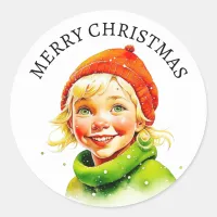 Merry Christmas | Vintage Blonde Little Girl Classic Round Sticker