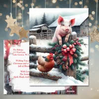 Cute Pig and Chicken Christmas Farm Personalized Postcard