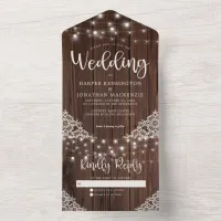 Rustic Wood String Lights Lace Wedding All In One Invitation