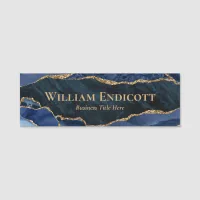 Modern Navy Blue Gold Agate Business Name Tag