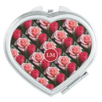 Pink and Red Roses Pattern Floral Monogram Compact Mirror