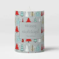 Christmas Tree Pattern Red and Blue ID175 Pillar Candle