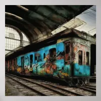 Abandoned Train with Graffiti Urban Street Art Poster