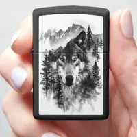 Majestic wolf emerging from misty forest at dawn zippo lighter