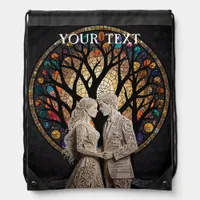 Wedding Couple & Tree of Life Wine Tote Drawstring Bag