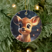 Christmas Fawn Ceramic Ornament