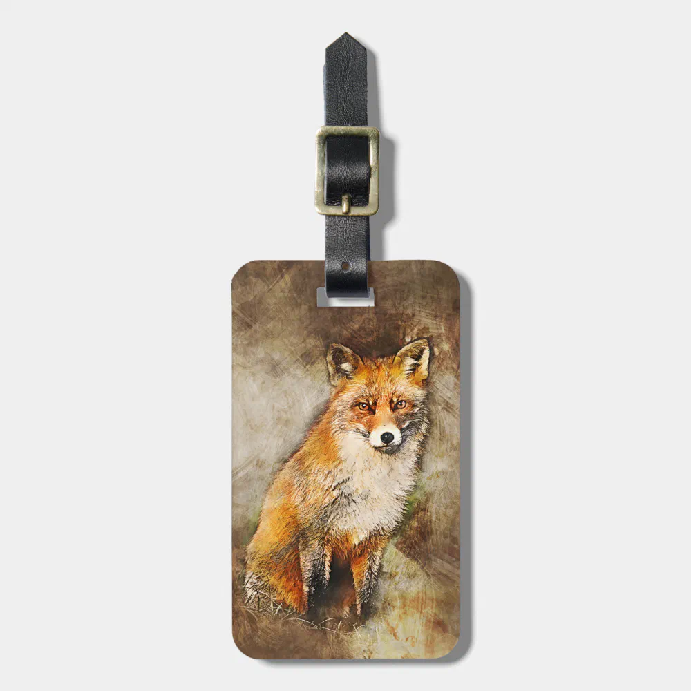 Cozy Watercolor Red Fox in Nature Luggage Tag - Snuggle Hamster Designs