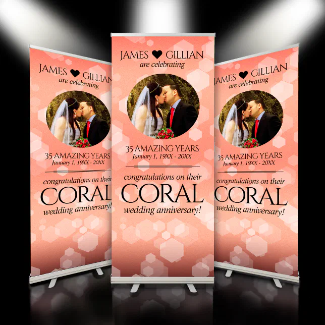 Elegant 35th Coral Wedding Anniversary Retractable Banner