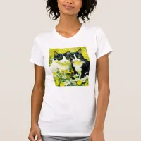 Adorable Cats sitting in a field of Daisies  T-Shirt