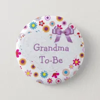 Purple Pink Grandma to be Baby Shower Button