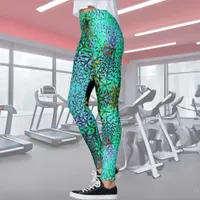 Eye catcher! Fractal flowers in cool colors -    Leggings