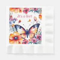 Butterfly in Flowers Girl's Baby Shower Napkins