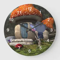 Cute Pink-Haired Fairy Meets Ladybug Large Clock