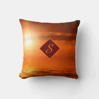 Monogram Sunset Yellow Scene Sea of Gold Sky Beach Throw Pillow