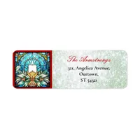 Christmas Stained Glass Holly Candle Green Glitter Label