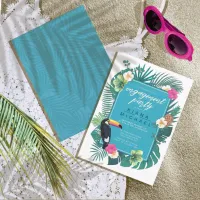 Watercolor Tropical w/Toucan Engagement Teal ID577 Invitation