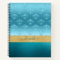 Glam Turquoise Gold Glitter Elegant Personalized  Notebook