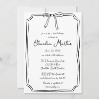 Whimsical Hand Drawn Bow Bridal Shower Invitation