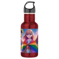 Anime Girl with LGBTQIA+ Cape   Stainless Steel Water Bottle