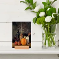 Autumn Decorations on Table Print in Wood Holder