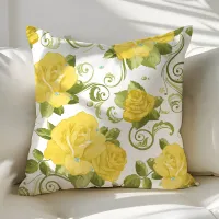 Yellow Shabby Chic Roses Floral Throw Pillow