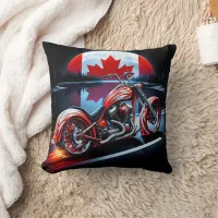 Canadian motorcycle under a moonlit flag throw pillow