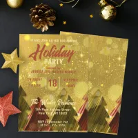 Red Gold Christmas Trees Holiday Party Invitation