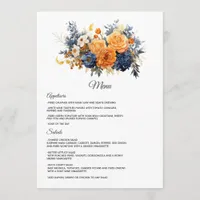 Navy Blue, Burnt Orange & Champagne Floral Wedding Menu