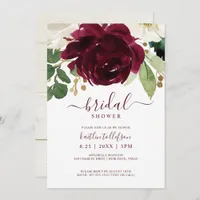 Bridal Shower Watercolor Bouquet Burgundy Wine Invitation