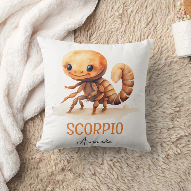 Cute Watercolor Illustration Scorpio Zodiac Name Throw Pillow