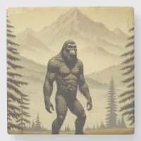 Vintage Bigfoot in the Mountains and Pines Stone Coaster