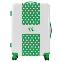 Monogram Polka Dot Pattern Green White Retro Chic Luggage