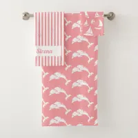 Thumbnail for Nautical Pretty Pink Patterned Dolphin and Sailing Bath Towel Set